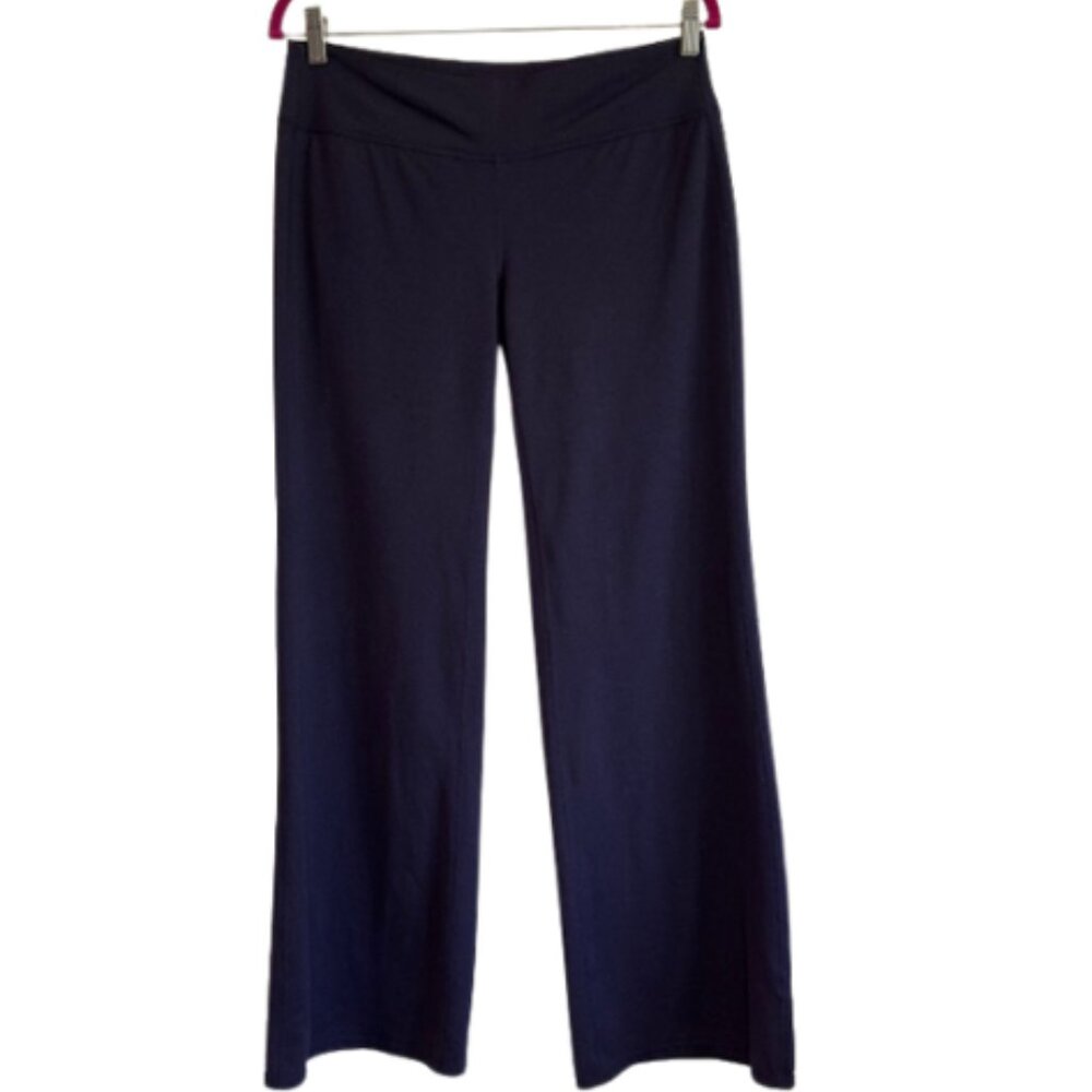 ATHLETA Women's Navy Blue Flared Back Flap Pocket Yoga Pants Size Large
